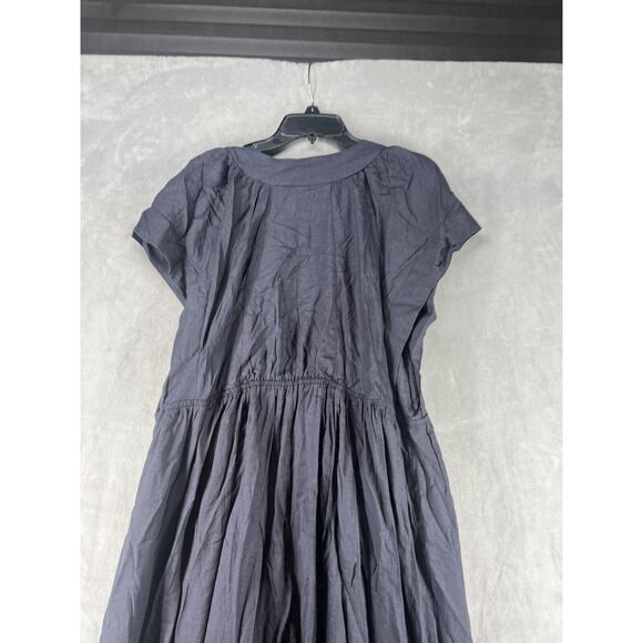 Anthropologie The Reneé Flutter-Sleeve Linen Button-Front Midi Dress Black 1X - Picture 7 of 10